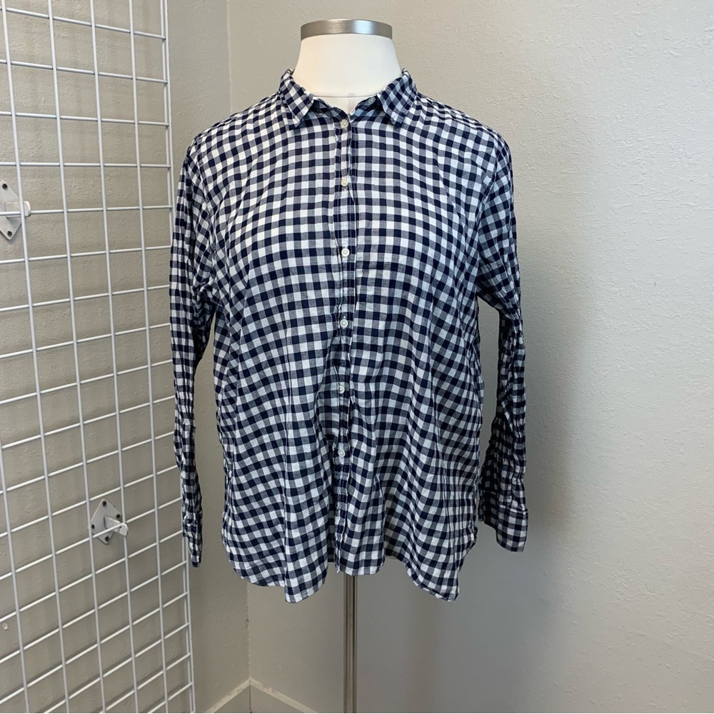 J. Crew WOMENS plus Size Blue and White Checkered Shirt, Boy Fit
